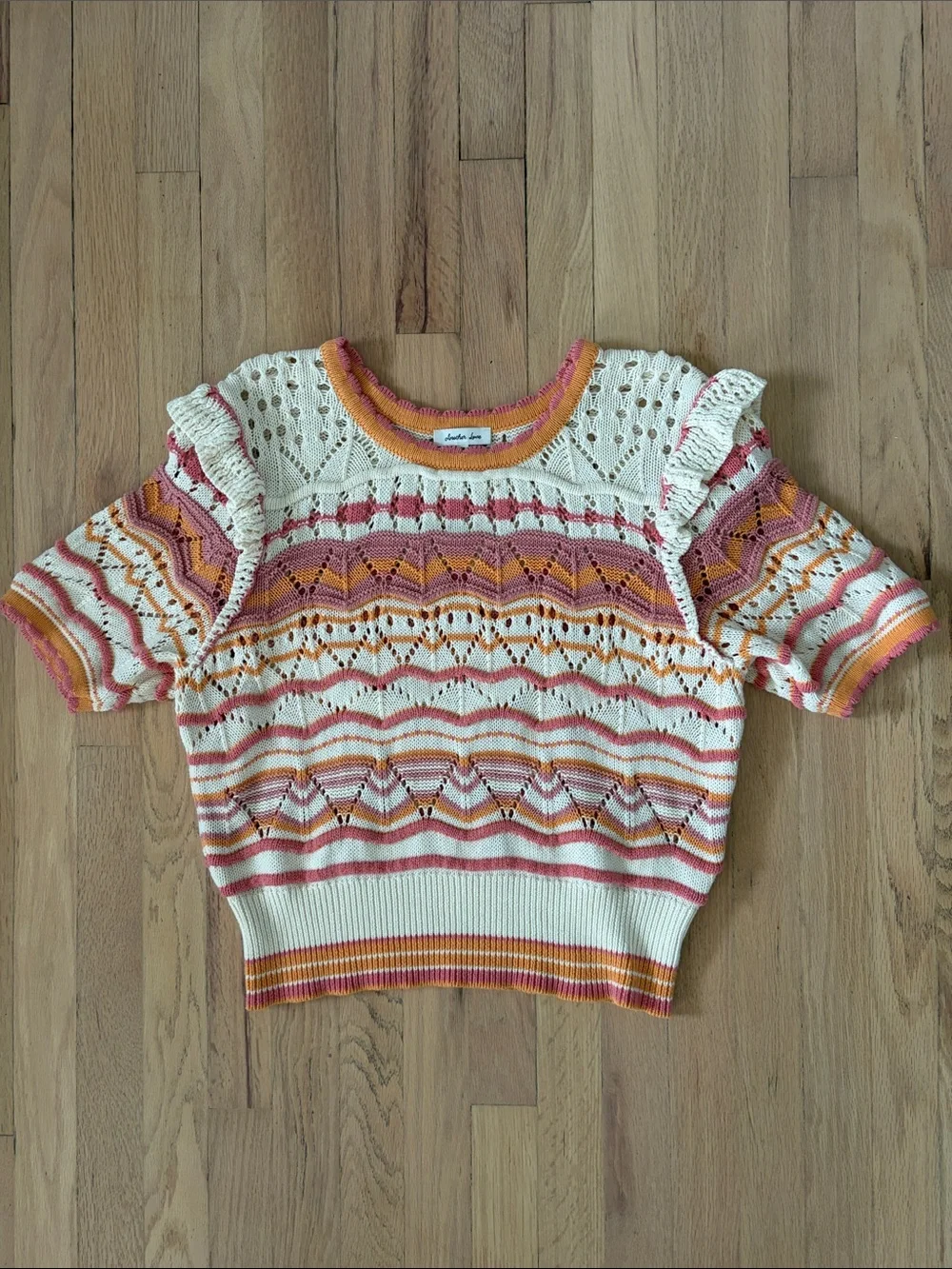 Another Love Cream Crochet Top with Pink and Orange Trim - Picture 1 of 4